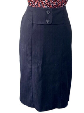 Black Business Skirt Womens Size 10 Front Slit Button Detail Career Office